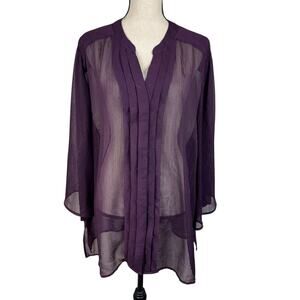 Maggie Barnes for Catherines 2X-Large Top Semi-Sheer Pleated Button-Up V-Neck